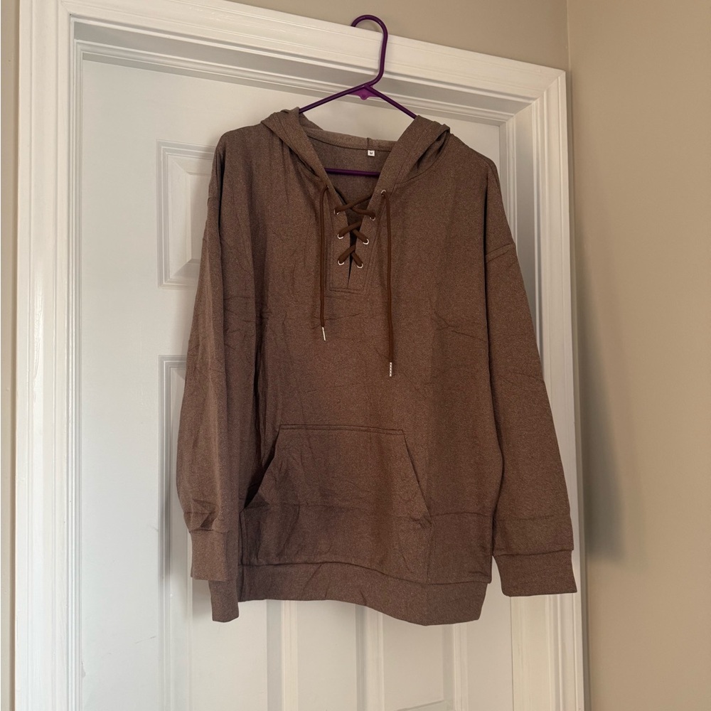 Brown Lace-Up Hoodie Size Medium